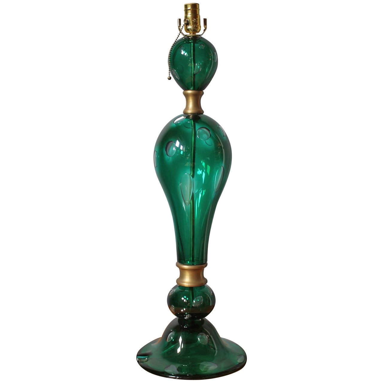 Feines großes Original mundgeblasenes Glas und Messing aus den 1970er Jahren  Murano-Tischlampe