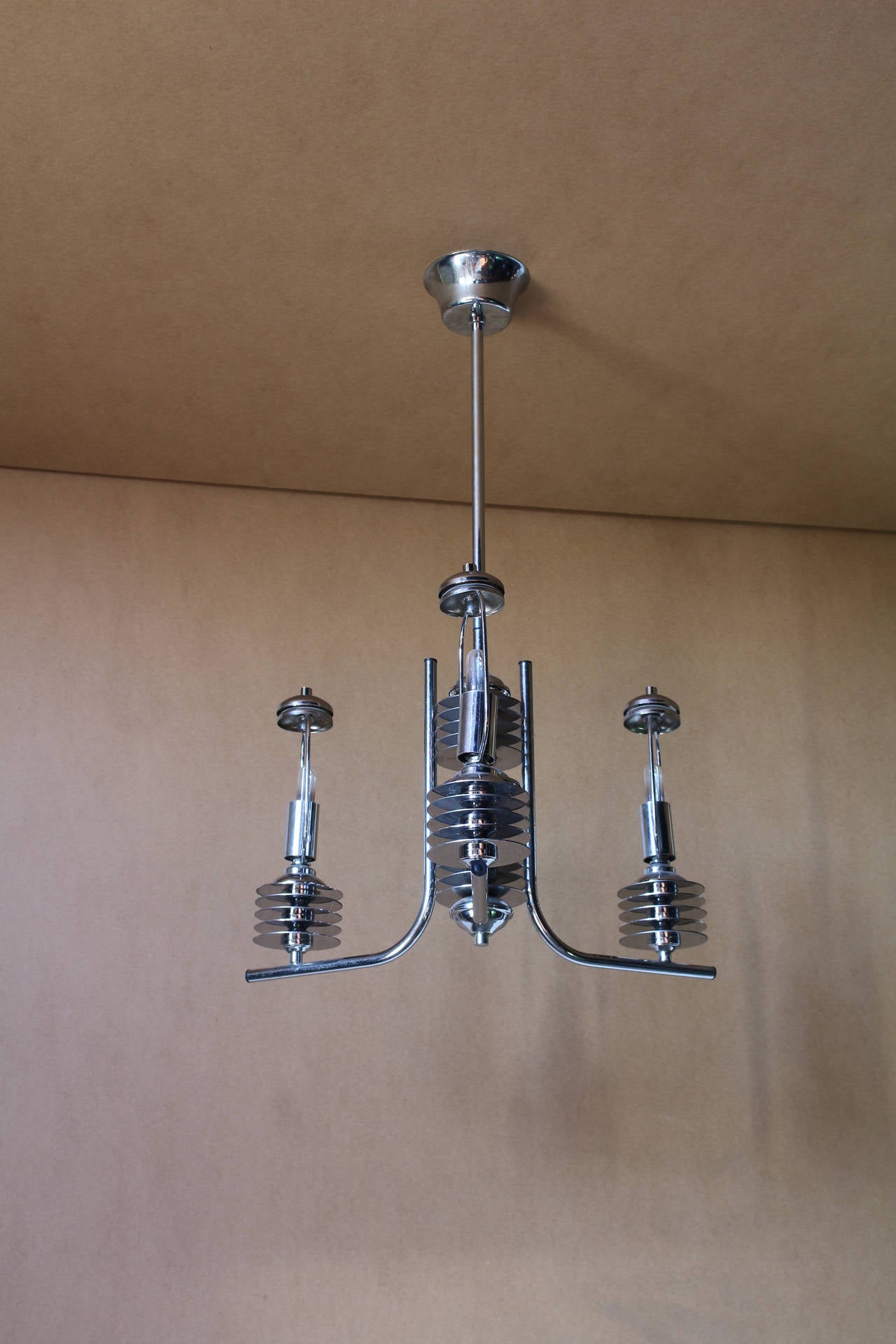 Late 20th Century A French 1970's Modernist Chrome Chandelier For Sale