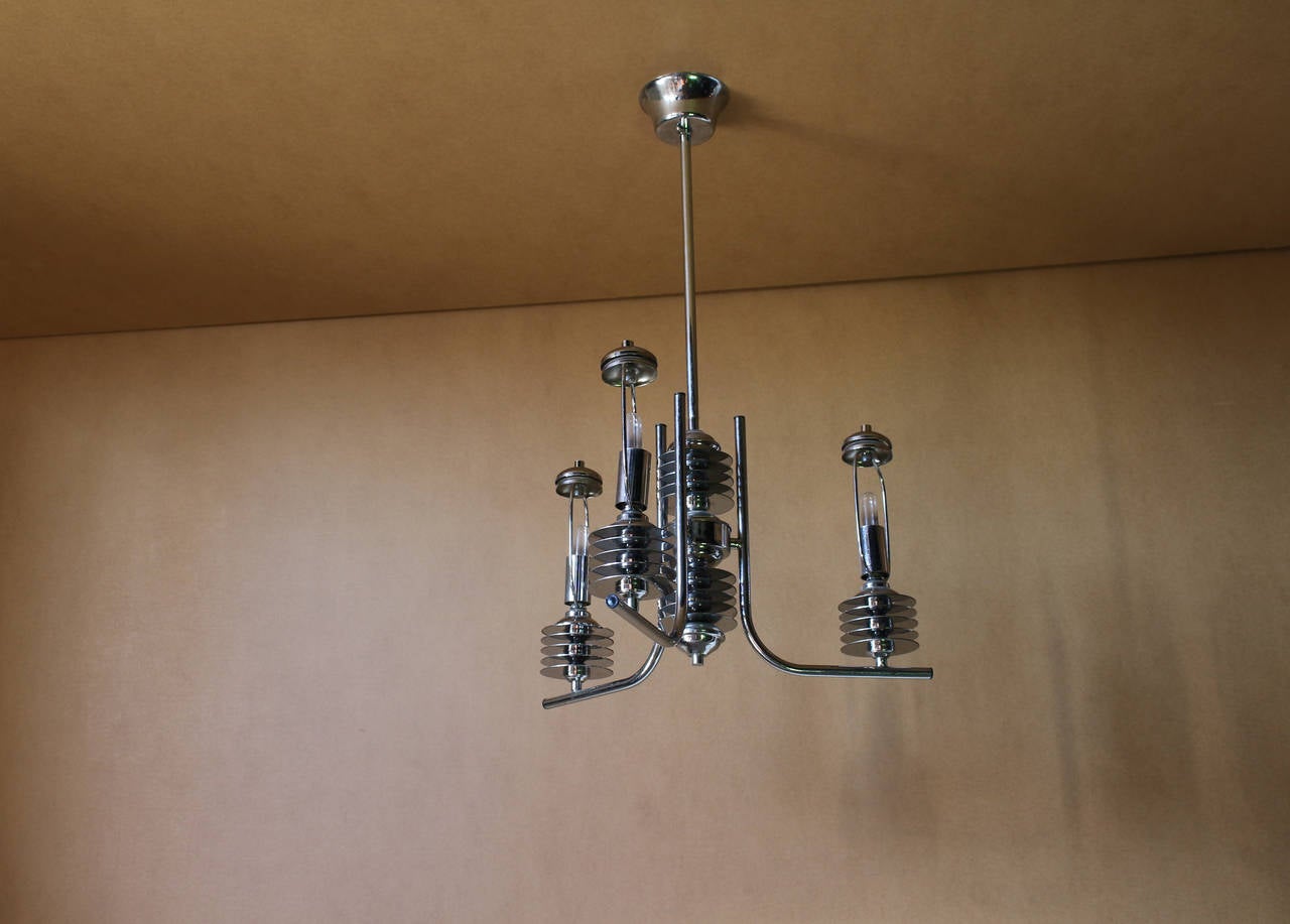 Mid-Century Modern A French 1970's Modernist Chrome Chandelier For Sale