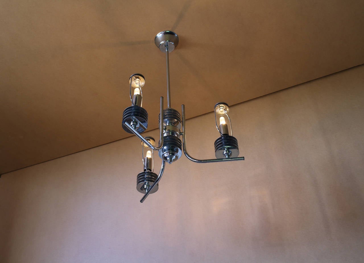 A French 1970's Modernist Chrome Chandelier For Sale 1