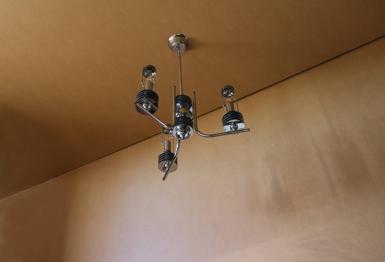 A French 1970's Modernist Chrome Chandelier For Sale 2