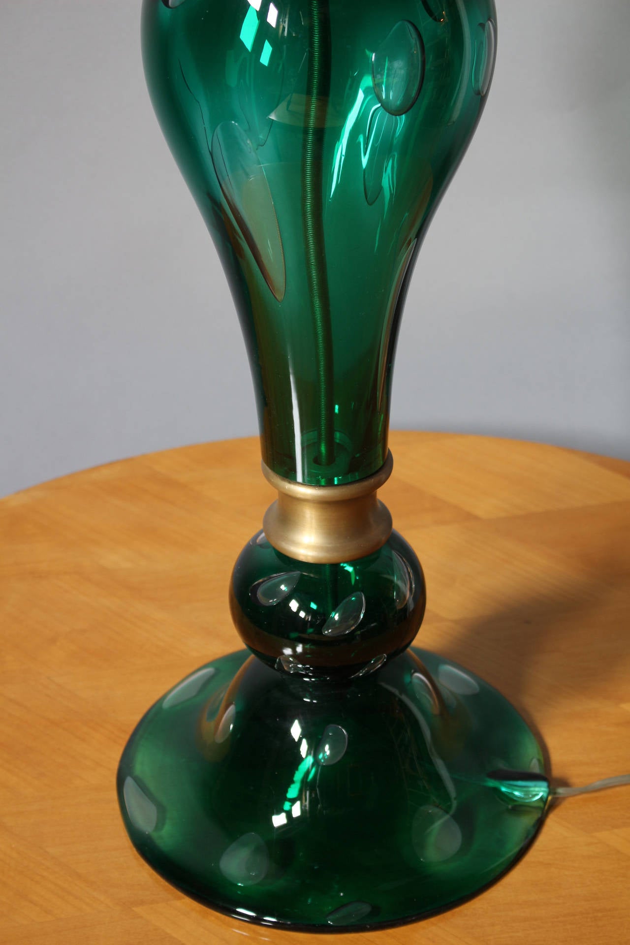 Fine Large Original 1970s Hand Blown Glass and Brass  Murano Table Lamp In Good Condition For Sale In Long Island City, NY