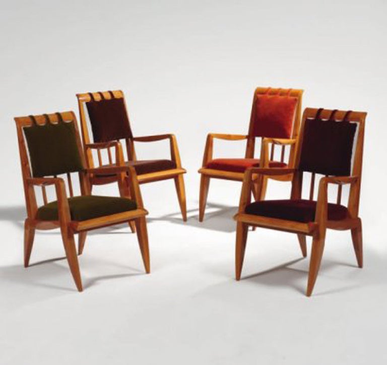 4 beaux fauteuils en cerisier des années 1950 par Roger Landault Bon état - En vente à Long Island City, NY