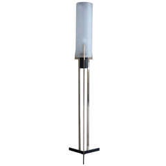 French 1960's Brass, Blackened Metal and Frosted Glass Floor Lamp by Arlus