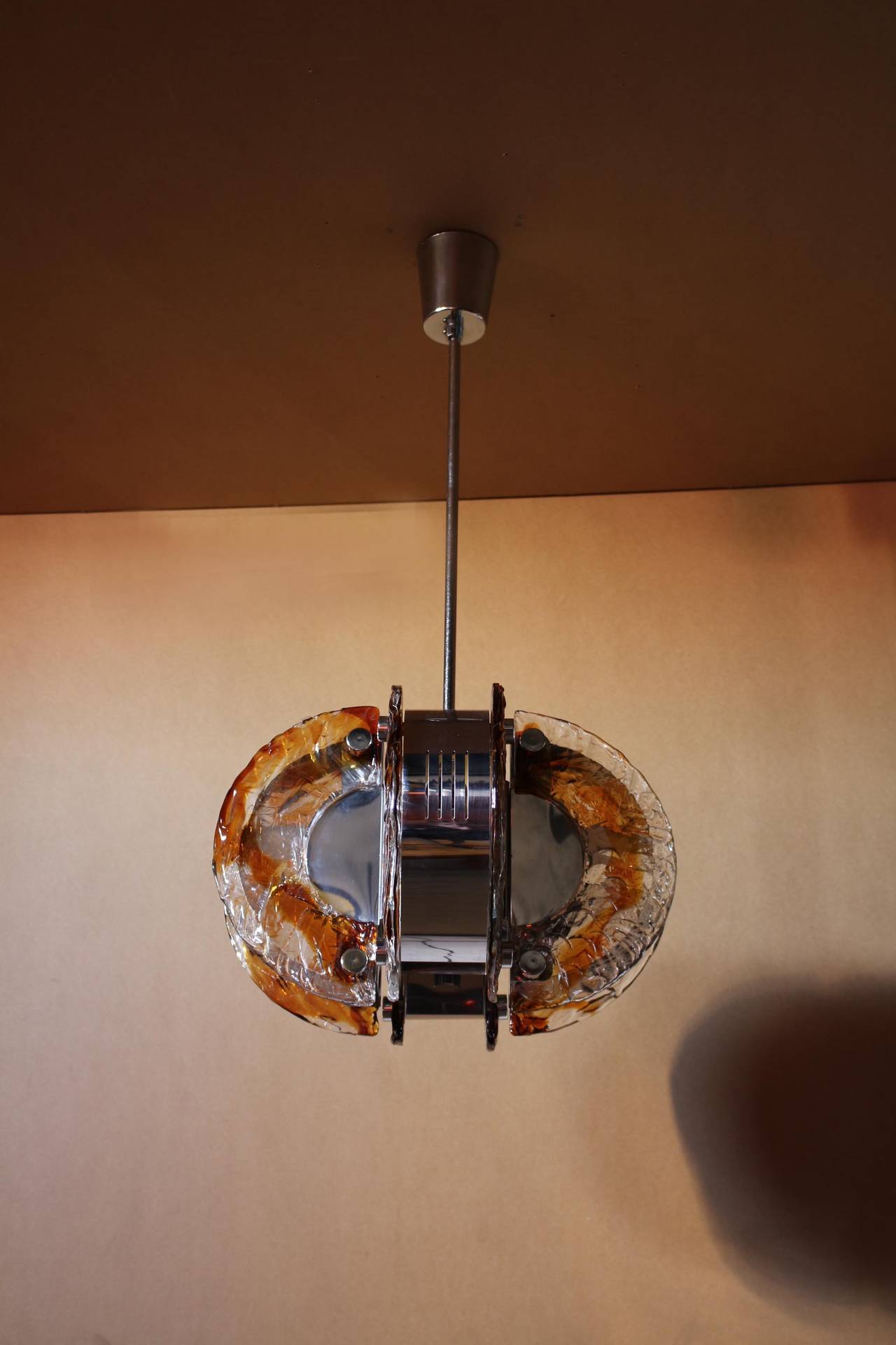Italian 1970s Glass and Chrome Murano Chandelier For Sale