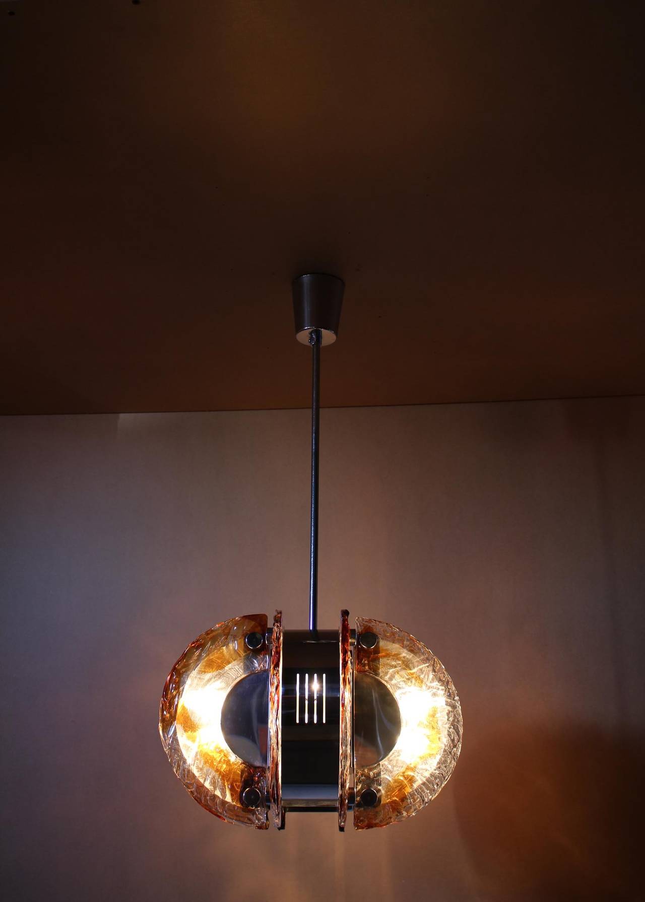 1970s Glass and Chrome Murano Chandelier In Good Condition For Sale In Long Island City, NY