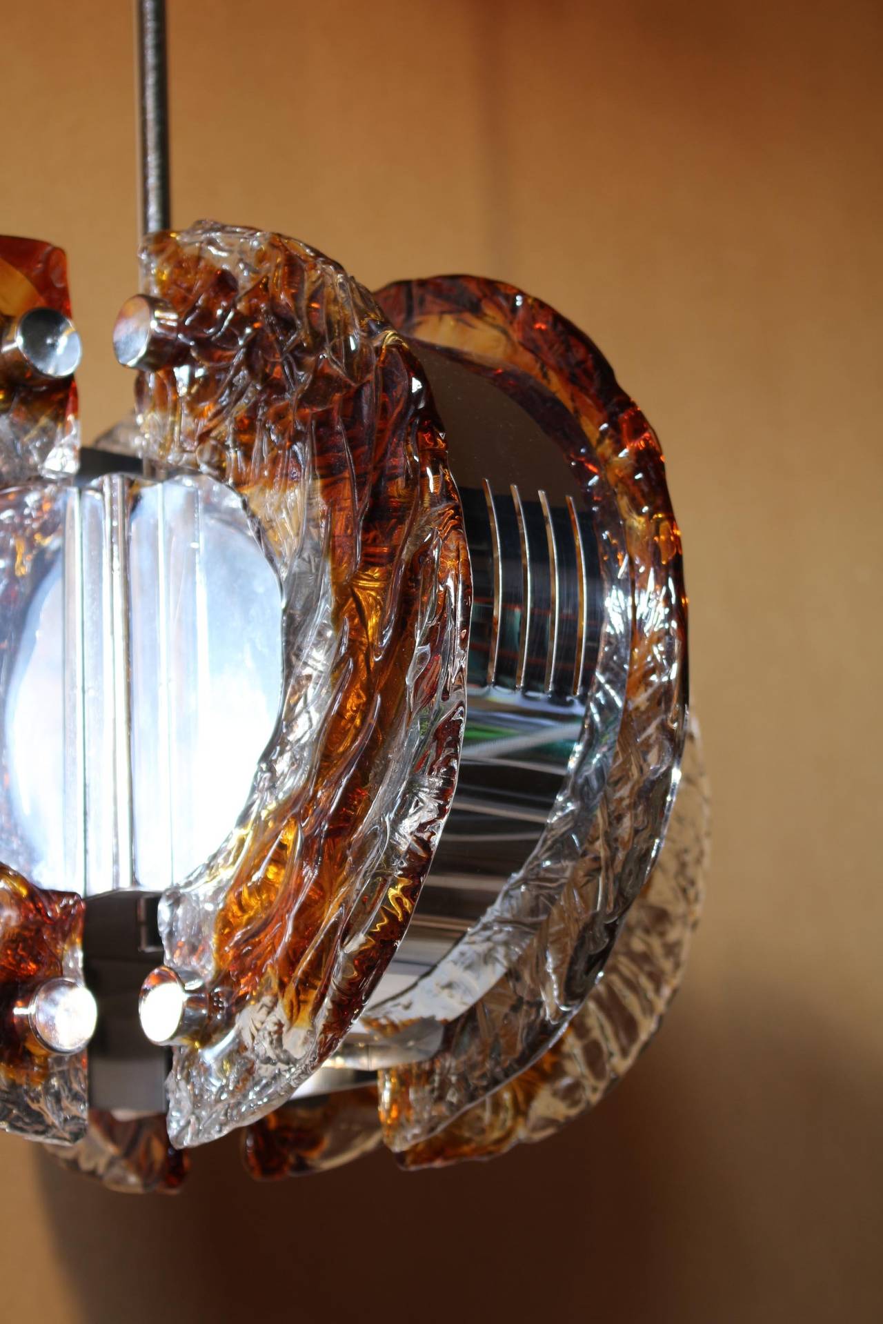 1970s Glass and Chrome Murano Chandelier For Sale 2