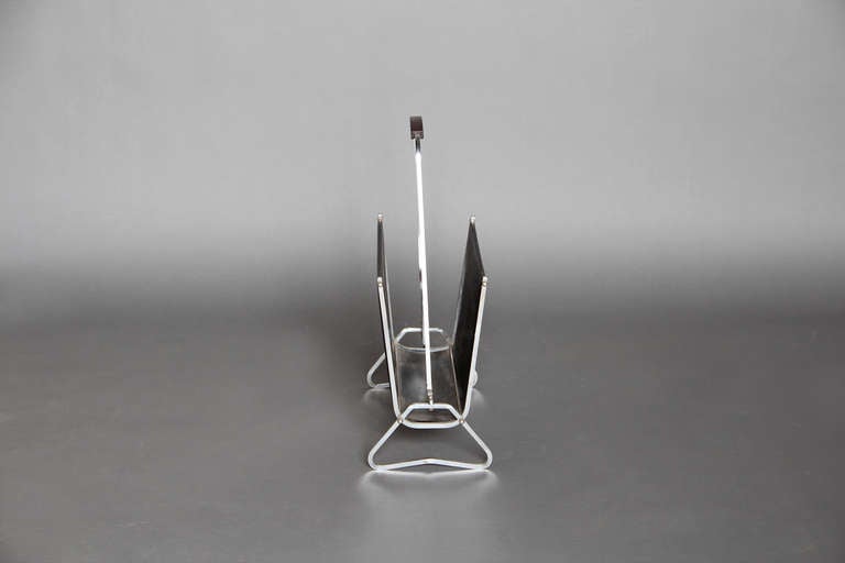 Mid-20th Century A French Art Deco Chrome and Leatherette Magazine Rack