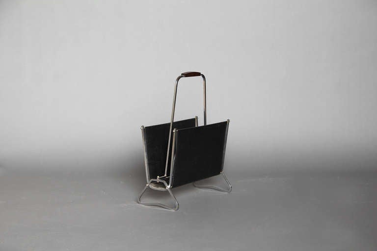 A French Art Deco Chrome and Leatherette Magazine Rack 1