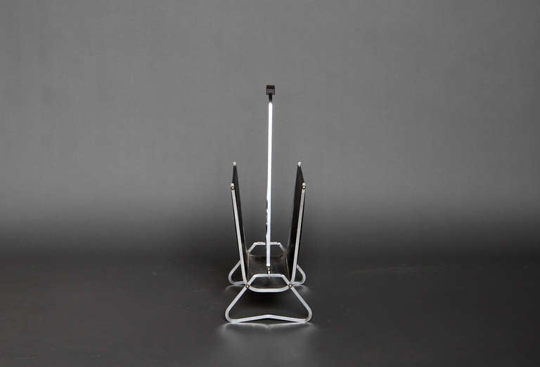 A French Art Deco Chrome and Leatherette Magazine Rack 3