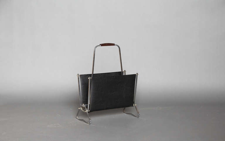 A French Art Deco Chrome and Leatherette Magazine Rack 2