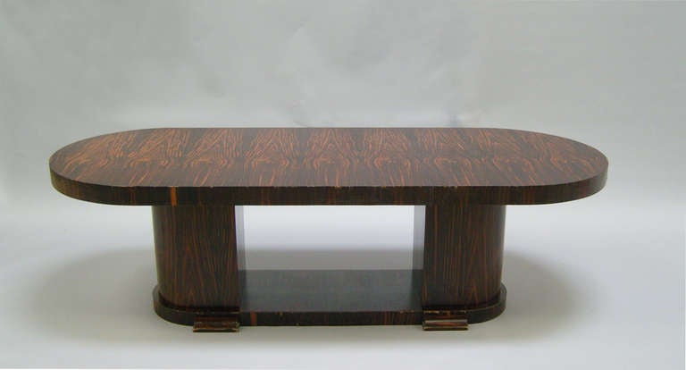 Large FineFrench Art Deco Macassar Ebony Oval Dining Table For Sale 1