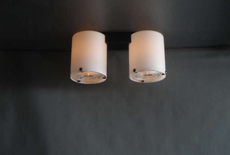 Fine French 1950s Double Cylinder Flush Mount by Jean Perzel In Good Condition In Long Island City, NY