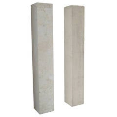 Pair of French Art Deco Travertine Pedestals in the Manner of Marc du Plantier 4