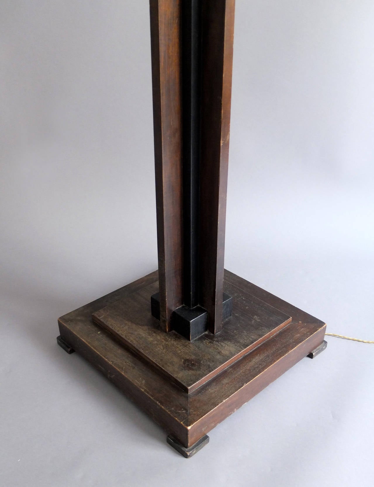 Mid-20th Century A Fine French Art Deco Wooden Square Base Floor Lamp For Sale