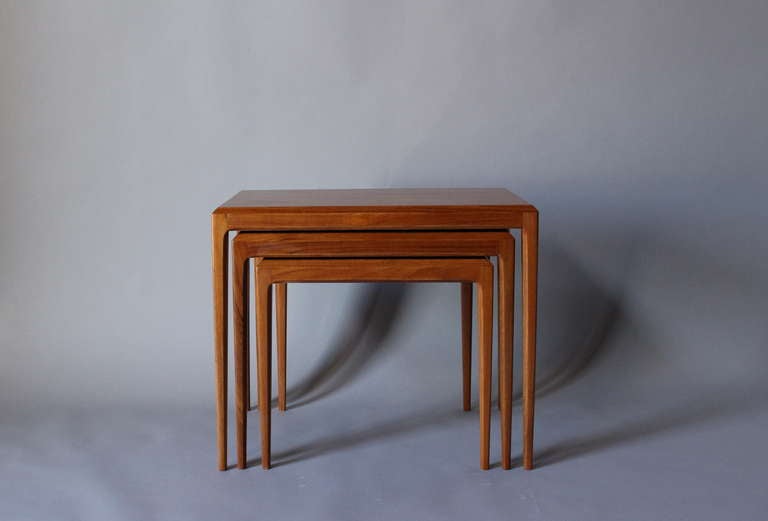 Set of 1960s Danish nesting teak table deigned by Johannes Andersen. CFC Silkeborg manufacturer.
 