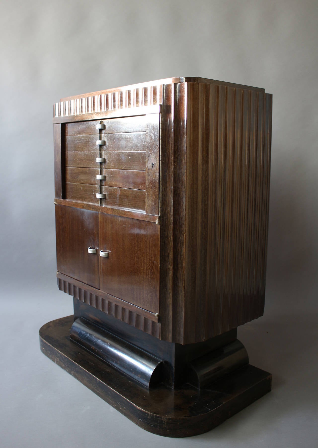 A Fine French 1930's amaranth silverware cabinet / buffet by Christian Krass with an insert marble top and chrome details. Base is blackened pear wood, back is solid oak.
