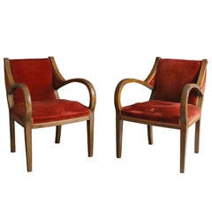 Unusual Pair of French Art Deco Bridge Armchairs 6