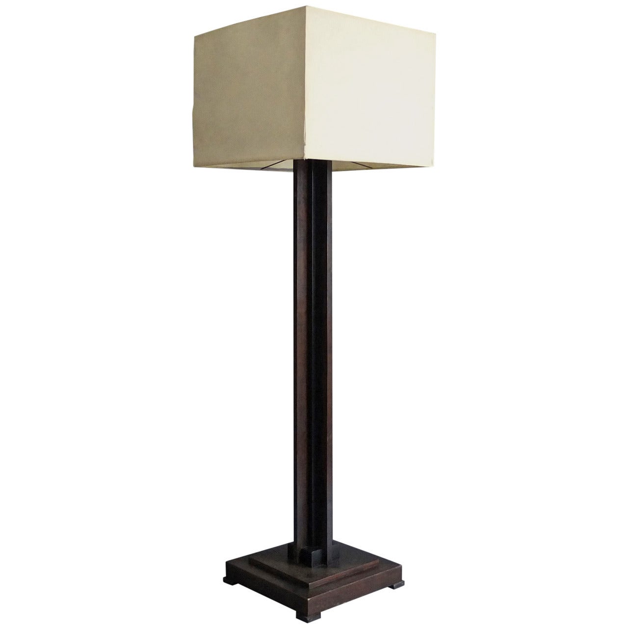 A Fine French Art Deco Wooden Square Base Floor Lamp For Sale