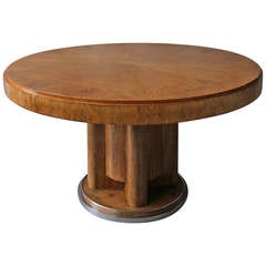 Fine French Art Deco Walnut Round Dining Table