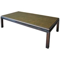 French Dark Patina Metal with an Églomisé Glass Top Coffee Table
