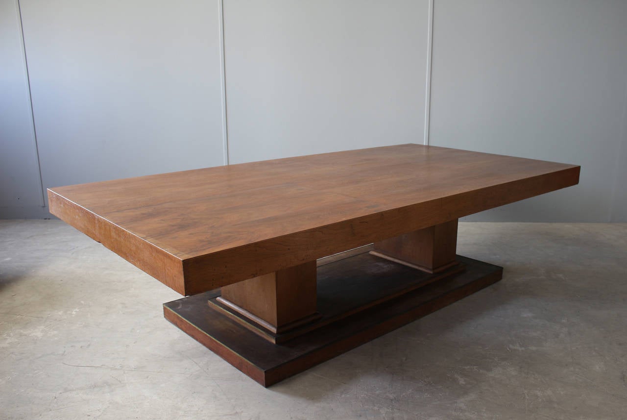 Mid-20th Century Large French Art Deco Walnut Pedestal Dining Table by Jean-Charles Moreux For Sale