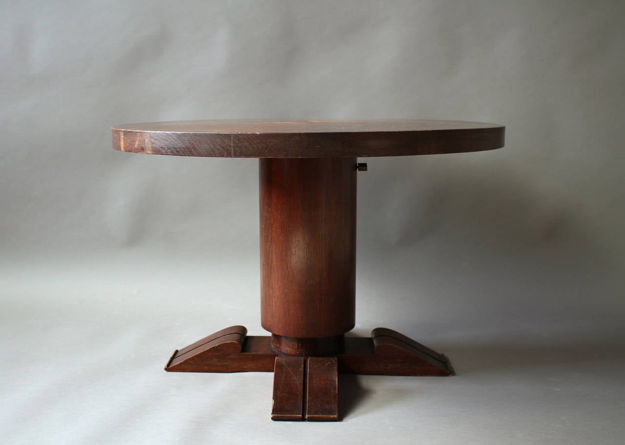 French Art Deco height adjustable oak gueridon or side table by Charles Dudouyt.
 