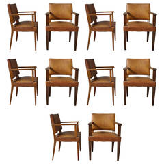 Set of Ten Fine French Art Deco Bridge or Desk Chairs