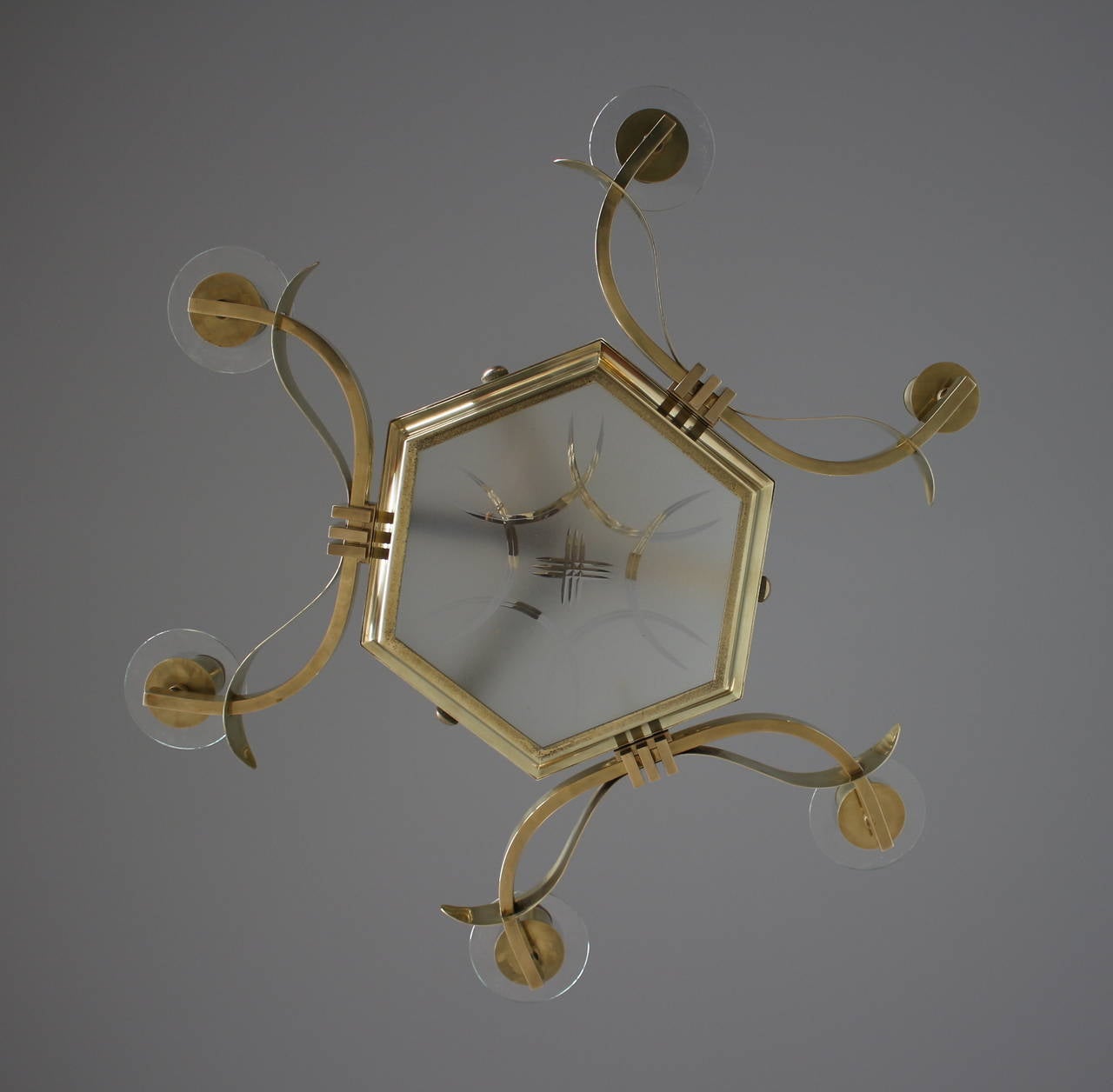 Mid-Century Modern Fine French 1960's Brass and Glass Chandelier For Sale