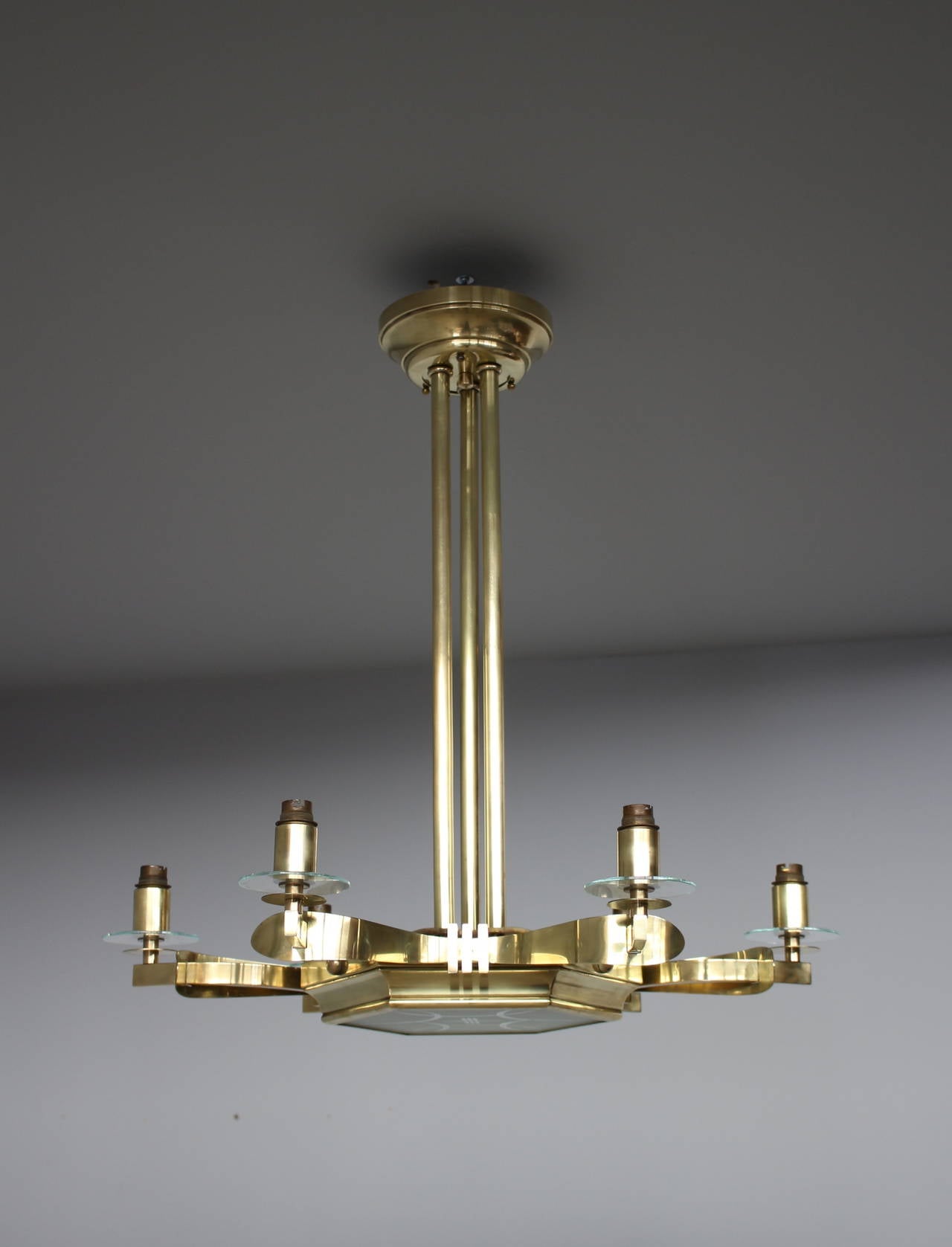 Fine French 1960's Brass and Glass Chandelier For Sale 2