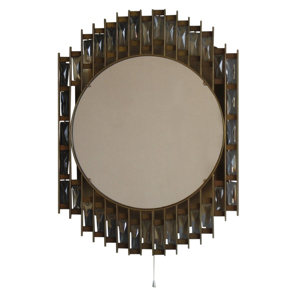 Fine French 1970's Metal and Glass Illuminated Mirror