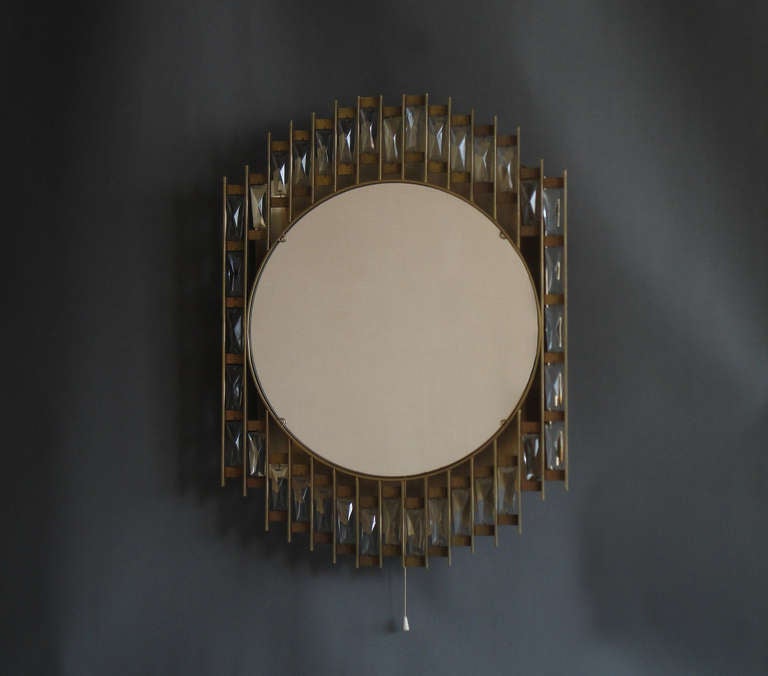 Mid-Century Modern Fine French 1970's Metal and Glass Illuminated Mirror For Sale