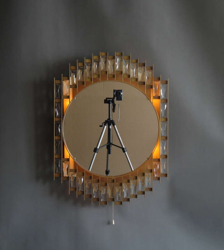 Fine French 1970's Metal and Glass Illuminated Mirror For Sale 2