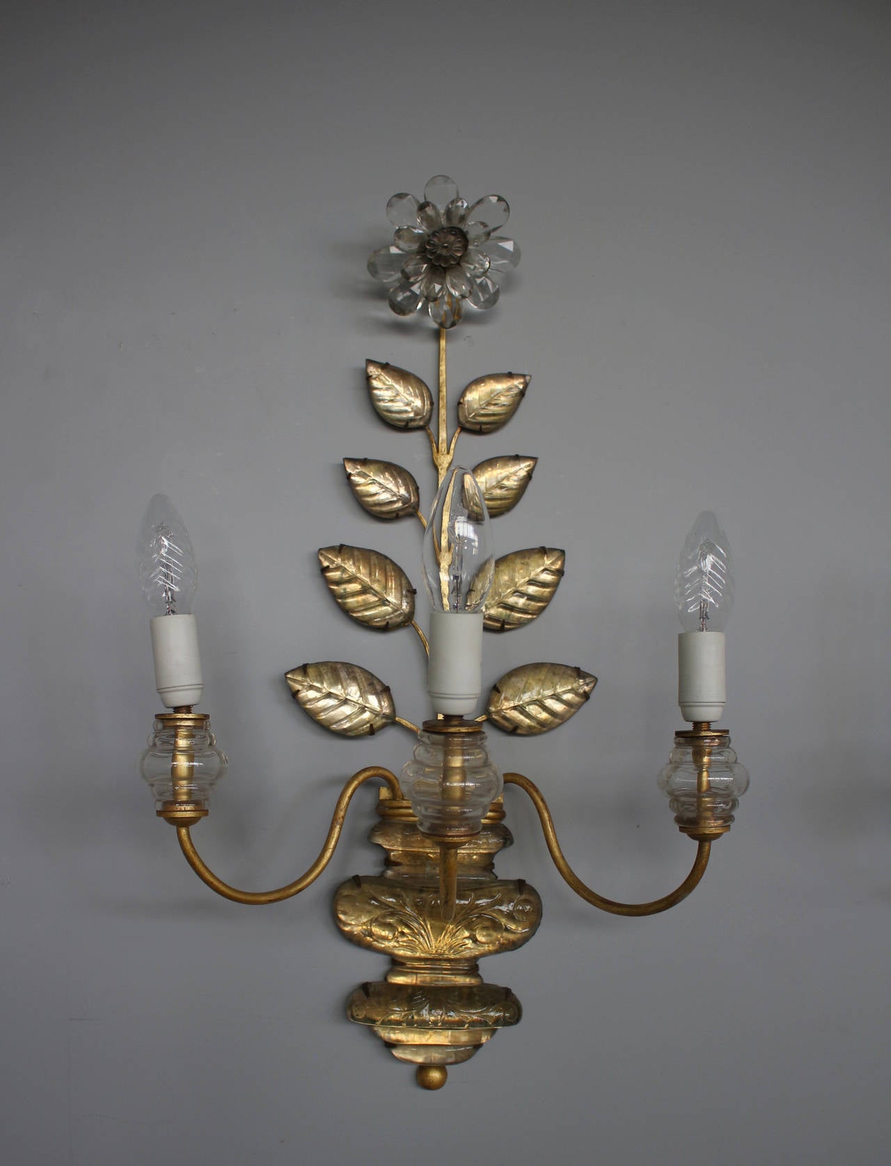 Gilt A pair of Fine French 1950's Sconces by Maison Bagues