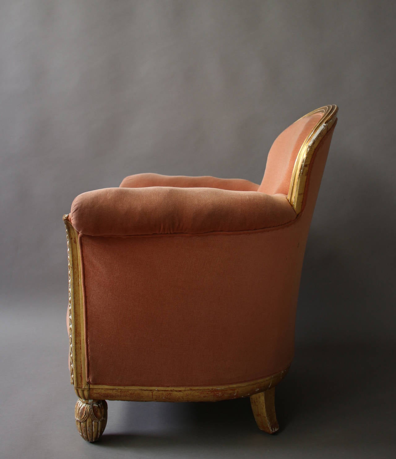 Fine French Art Deco Gilded Club Armchair by Paul Follot In Good Condition In Long Island City, NY