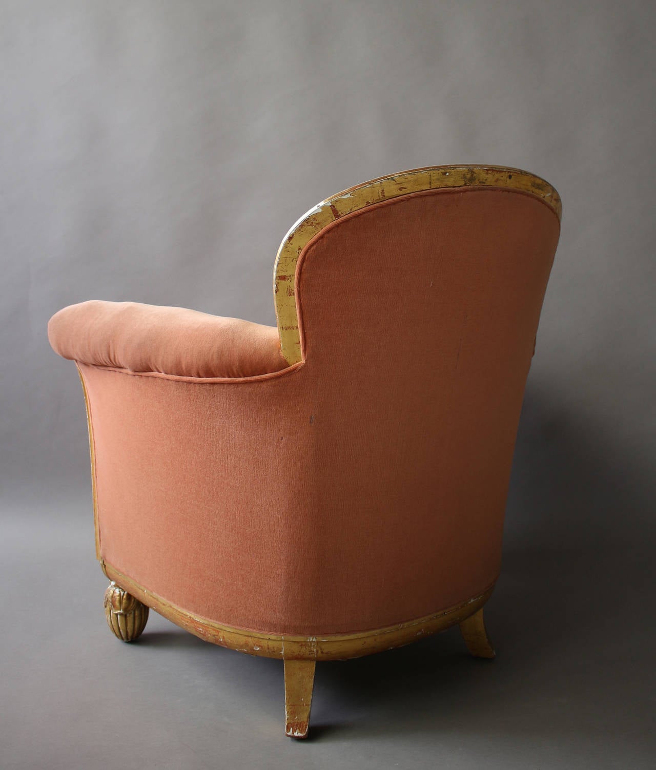 Early 20th Century Fine French Art Deco Gilded Club Armchair by Paul Follot