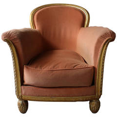 Fine French Art Deco Gilded Club Armchair by Paul Follot