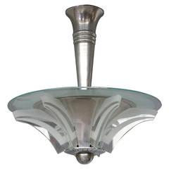 French Art Deco Aluminum and Glass Chandelier by Petitot French Art Deco Aluminum and Glass Chandelier by Petitot