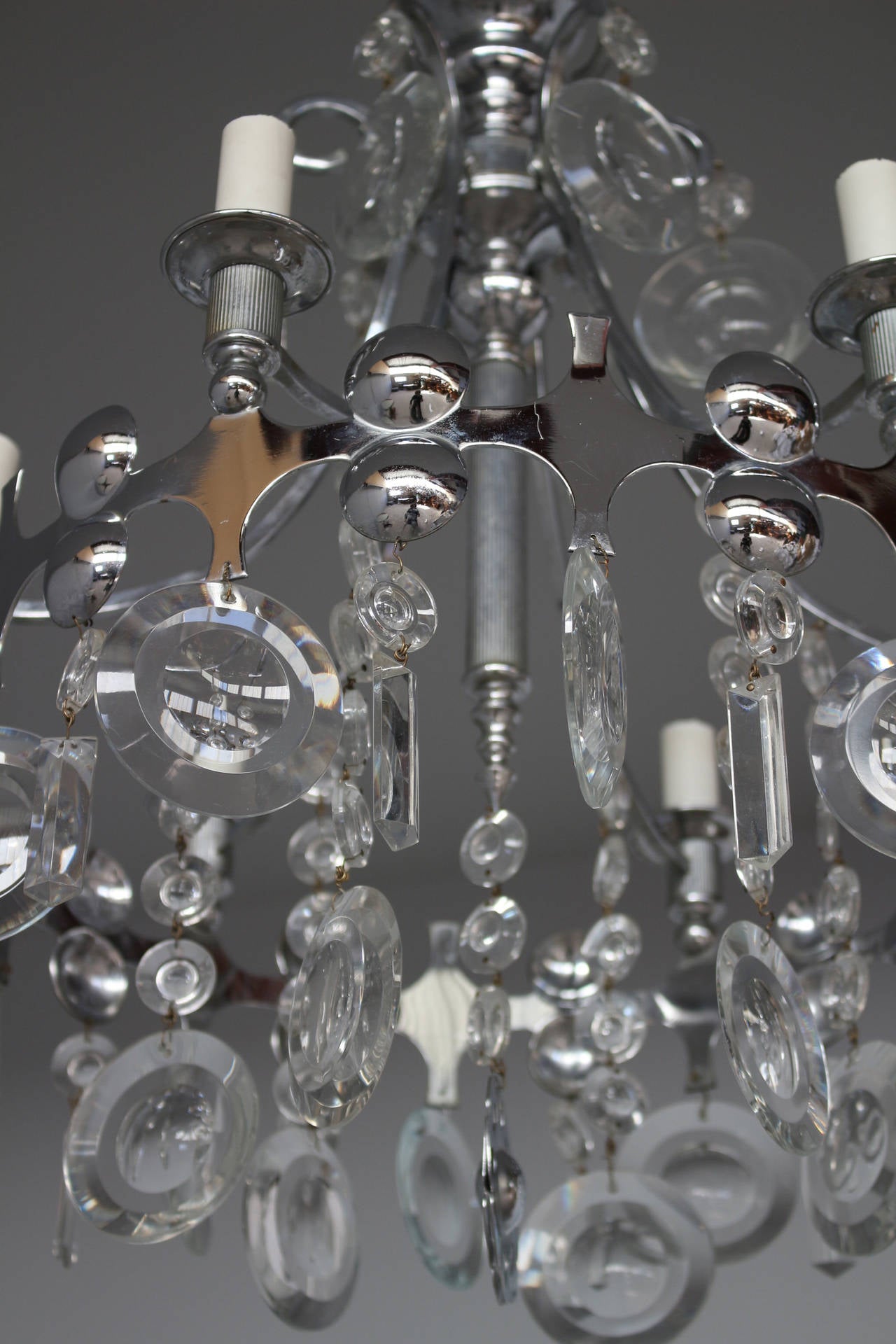 Fine French 1970s Metal and Glass Chandelier For Sale 1