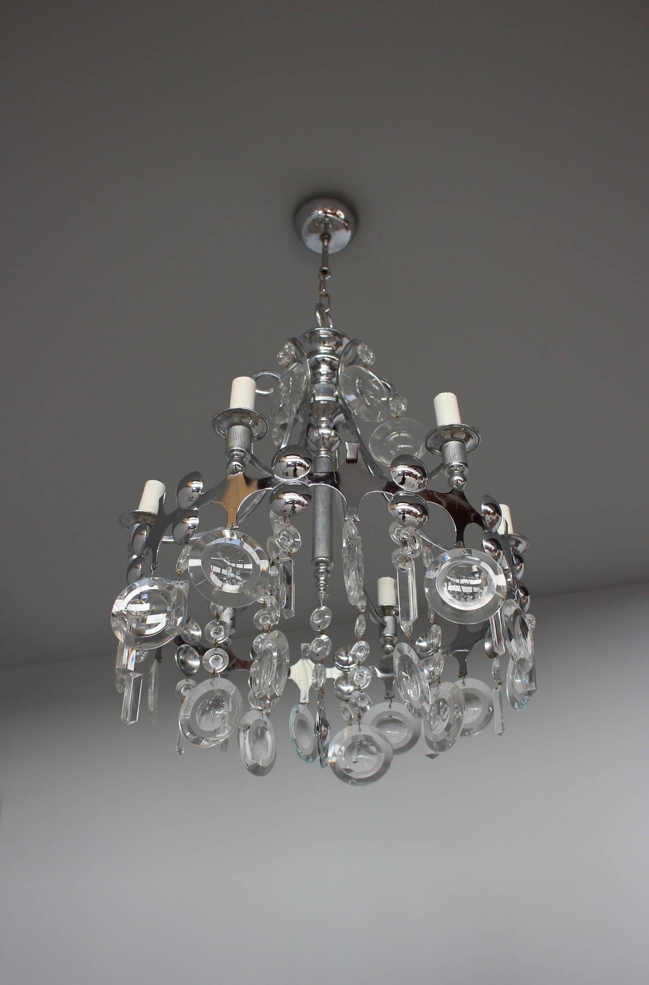 Fine French 1970s Metal and Glass Chandelier In Good Condition For Sale In Long Island City, NY