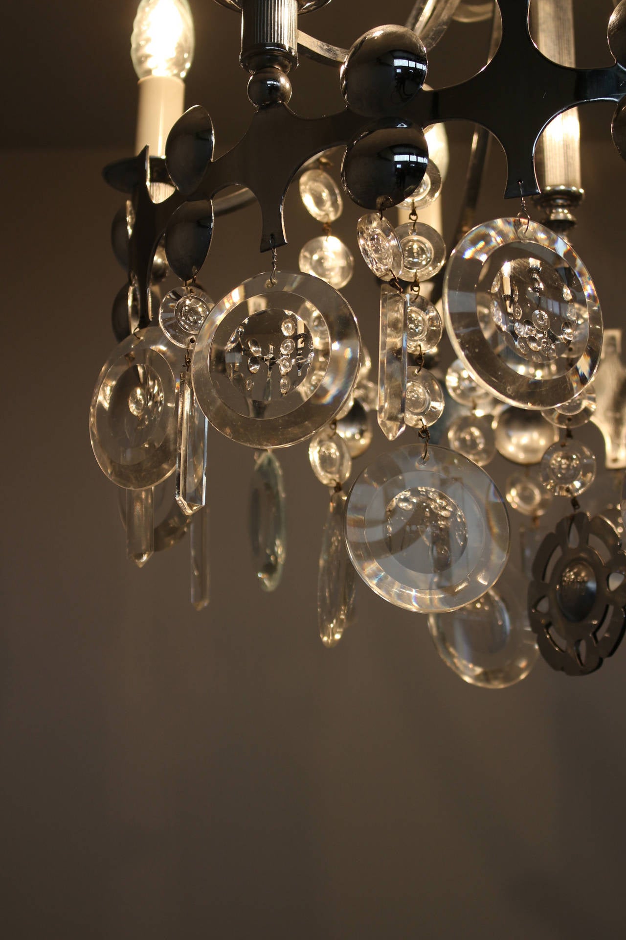 Fine French 1970s Metal and Glass Chandelier For Sale 2