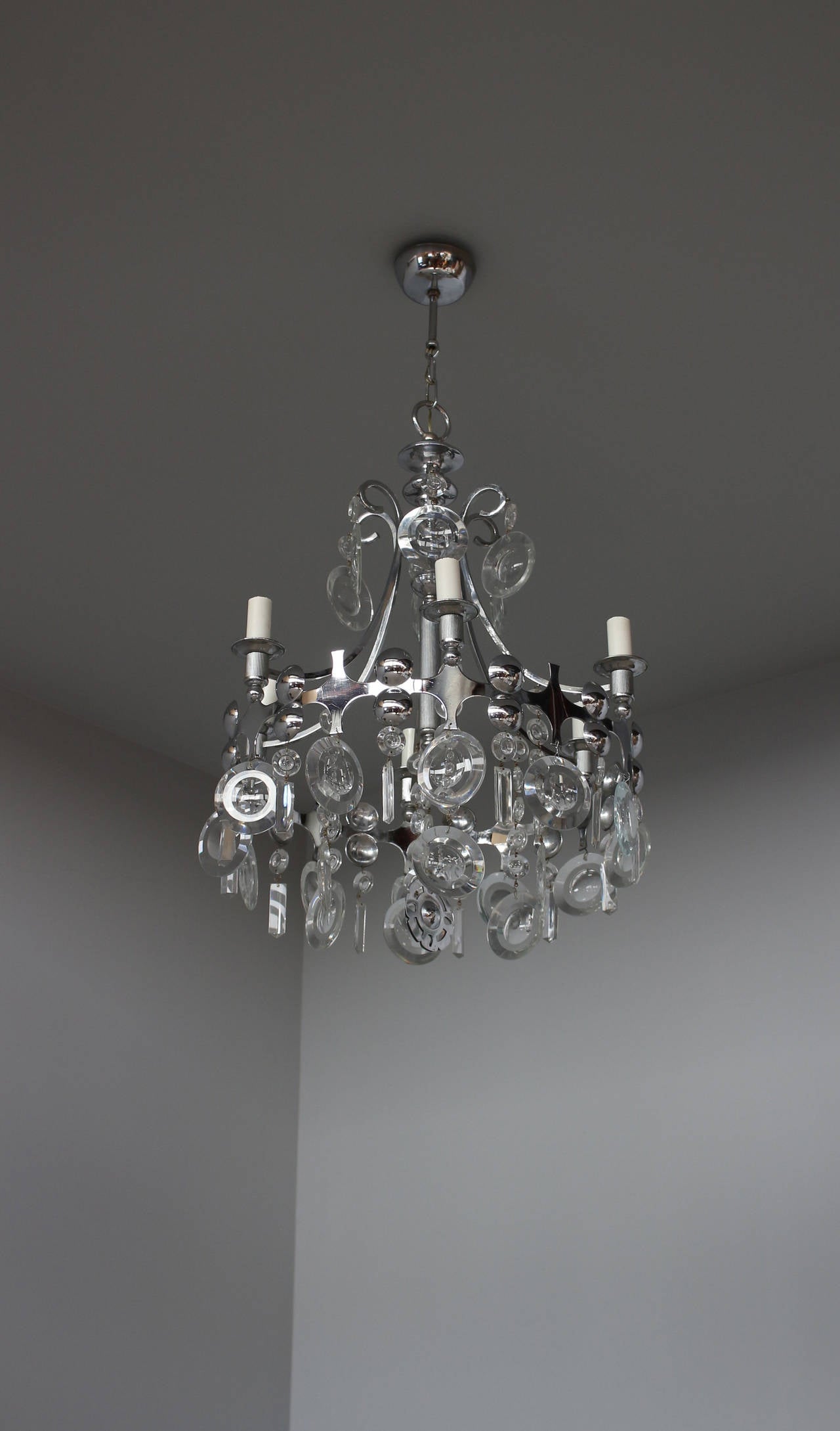 Fine French 1970s Metal and Glass Chandelier For Sale 5