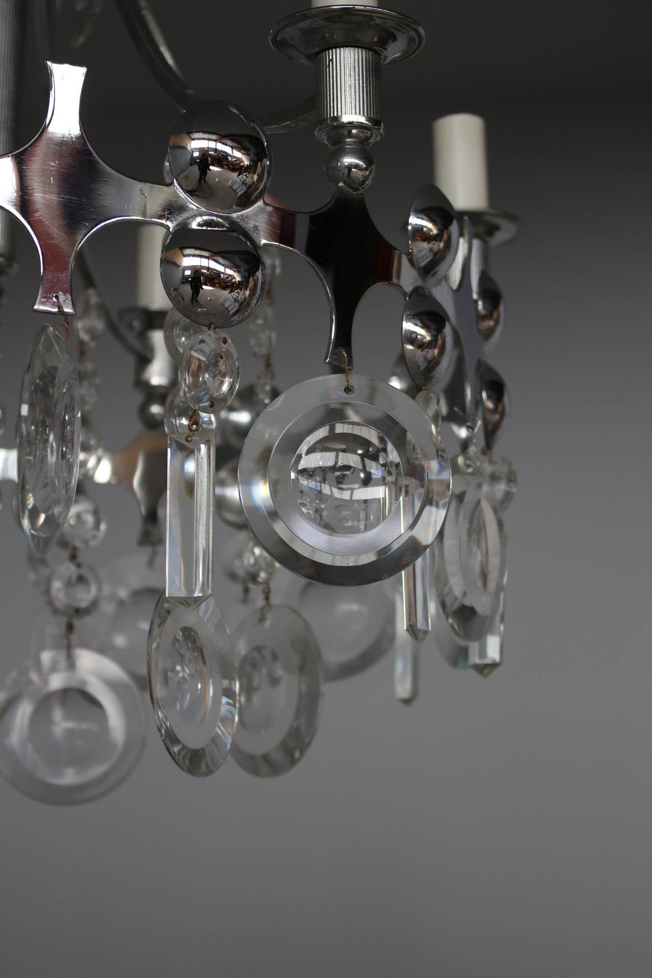 Fine French 1970s Metal and Glass Chandelier For Sale 3