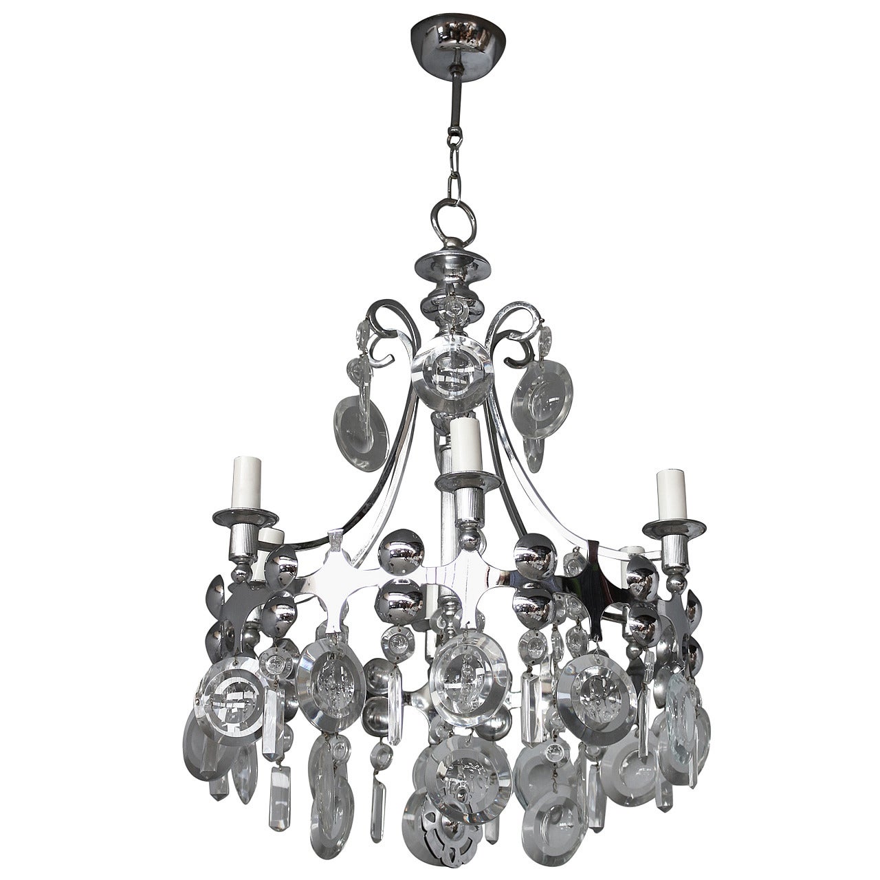 Fine French 1970s Metal and Glass Chandelier For Sale