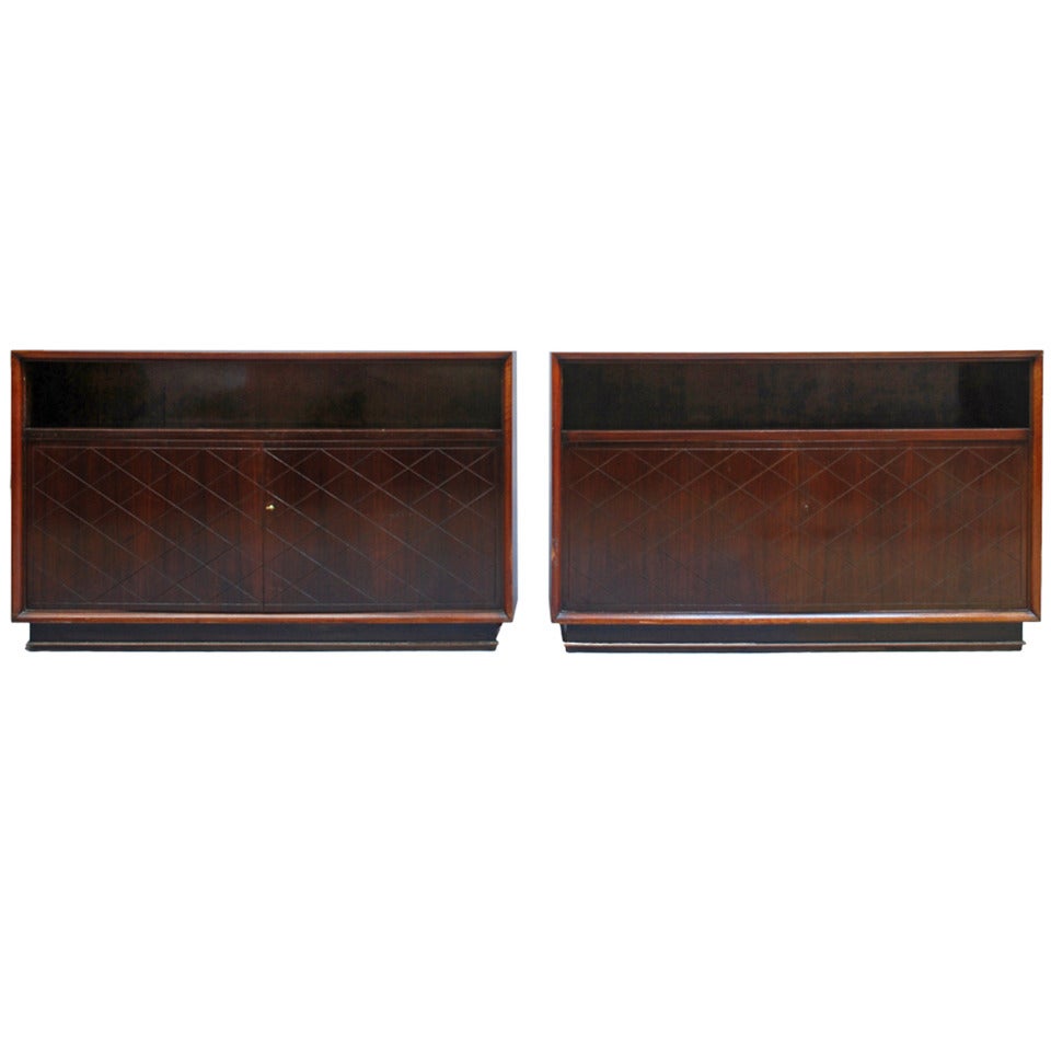 2 Fine French Art Deco Rosewood Credenza by Jean Pascaud For Sale