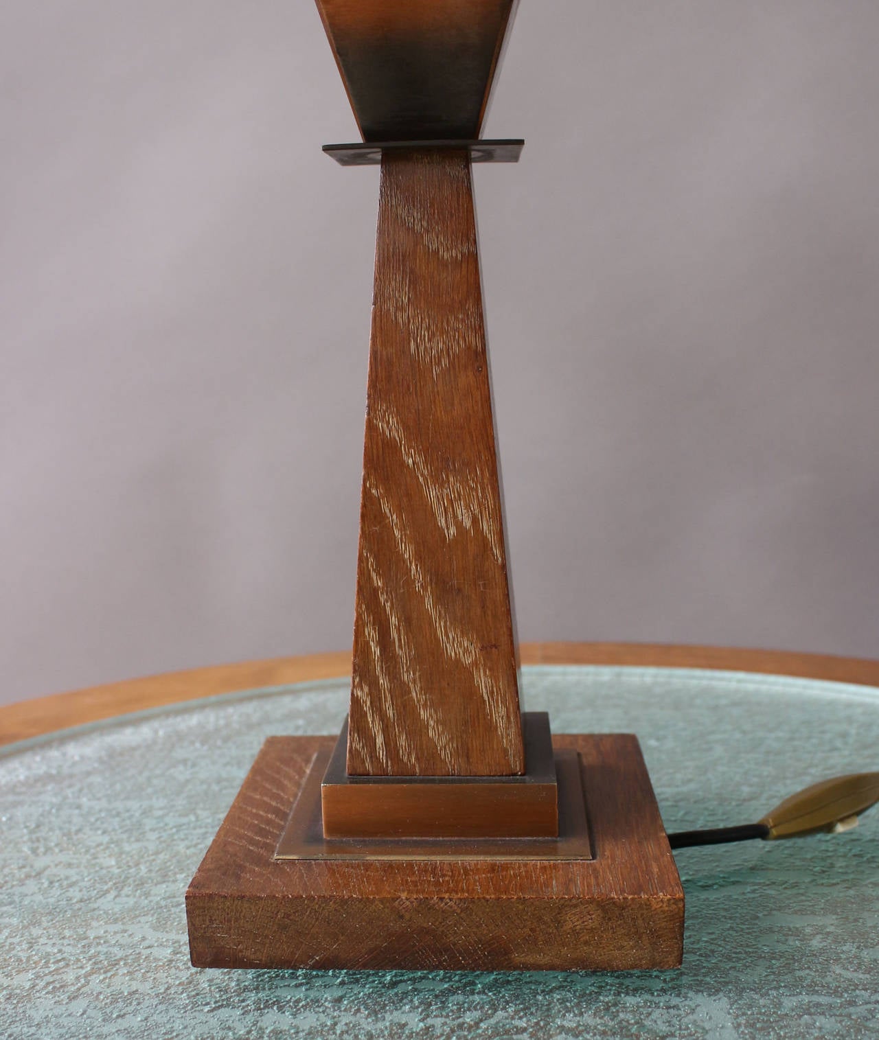 A Fine French Art Deco Oak and Copper Table Lamp by Emile Jacot 2