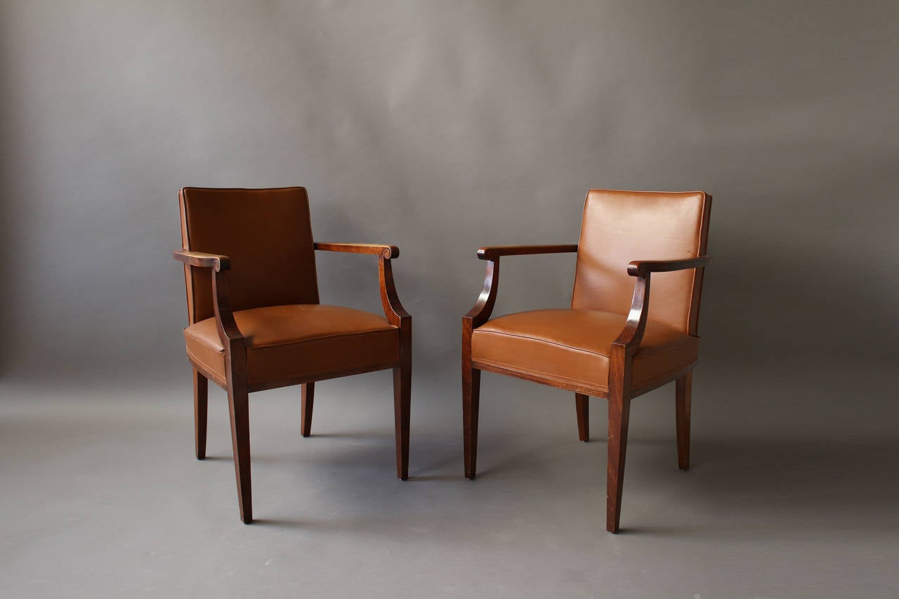 Pair of Fine French Art Deco Mahogany Bridge Chairs Attributed to Pascaud 1