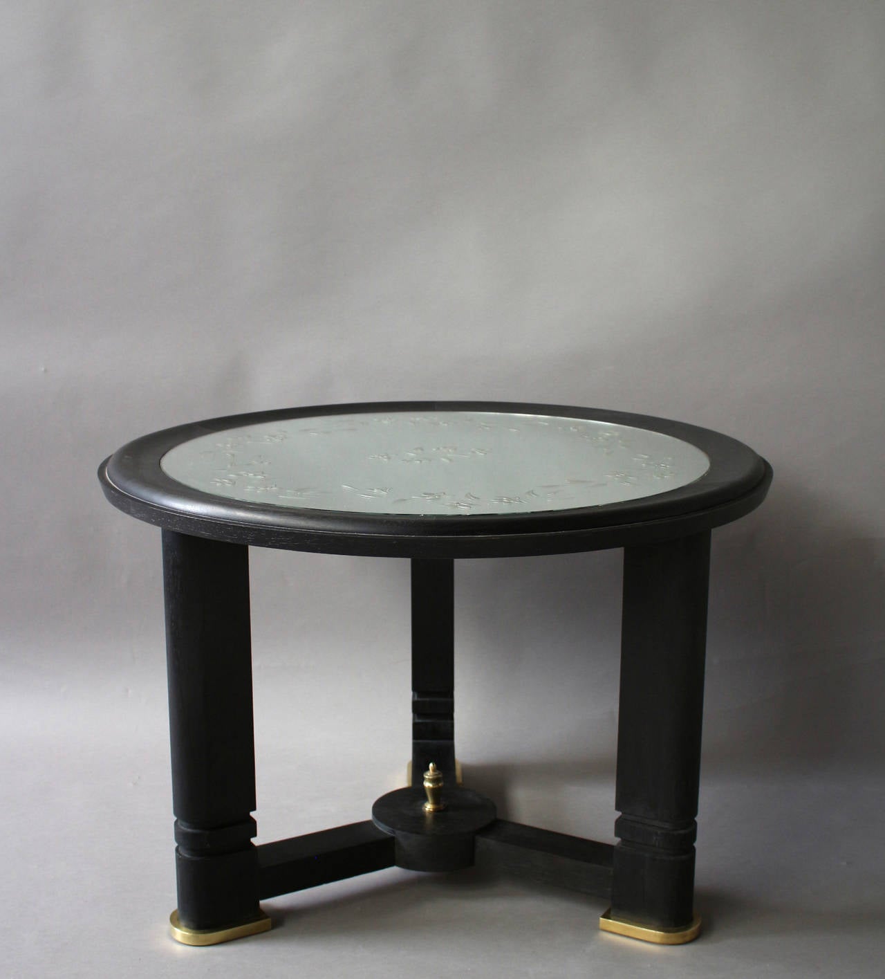 Mid-20th Century A French Art Deco Blackened Wood and Etched Glass Gueridon