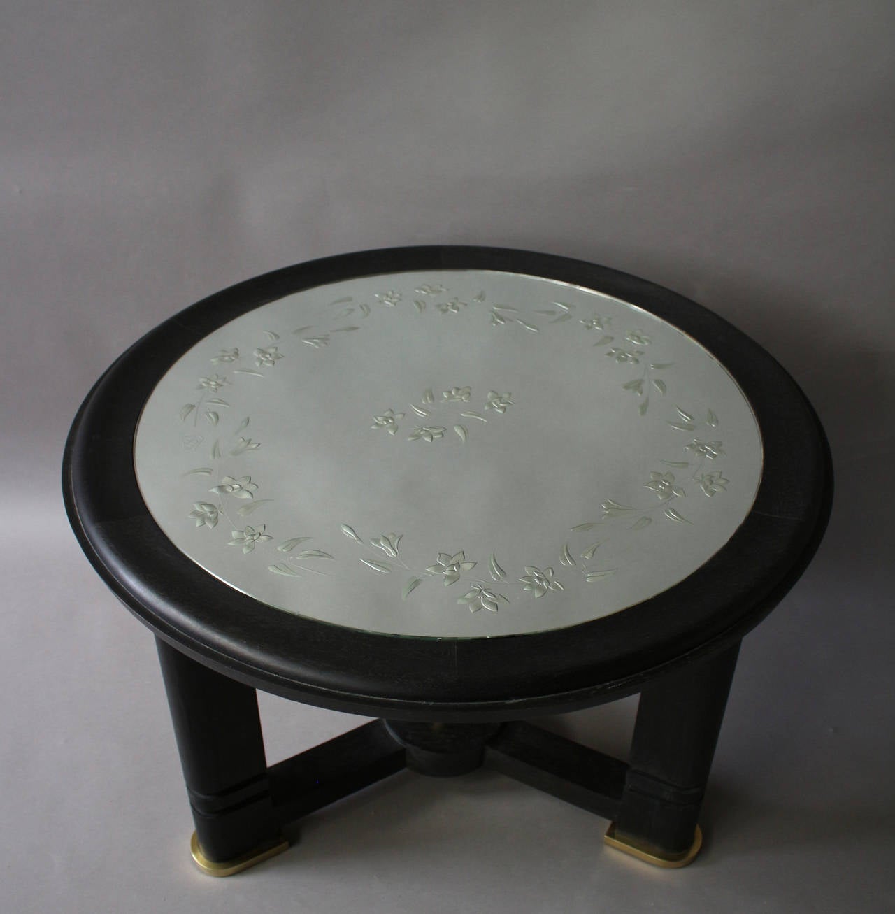 A French Art Deco Blackened Wood and Etched Glass Gueridon 1