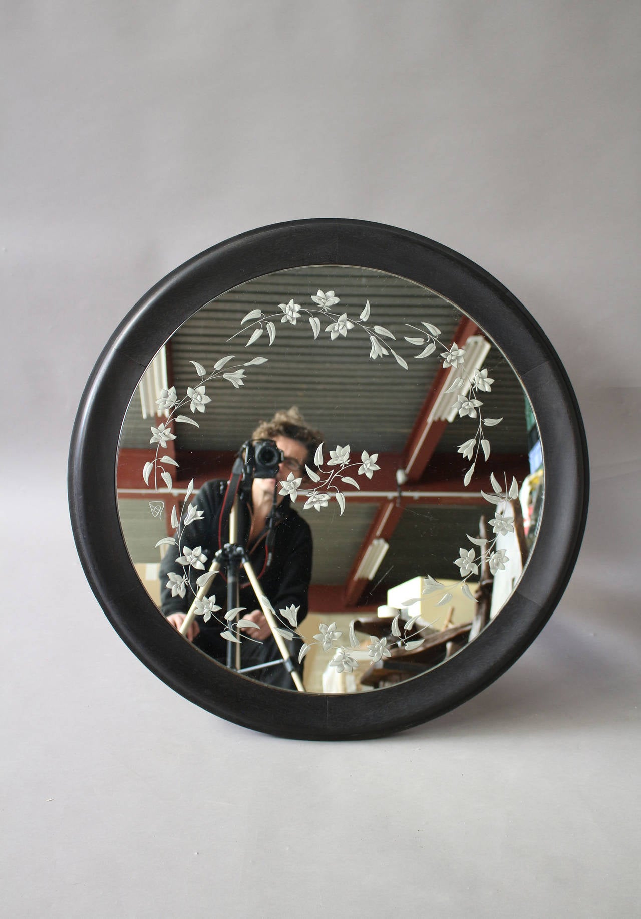 A French Art Deco Blackened Wood and Etched Glass Gueridon 2